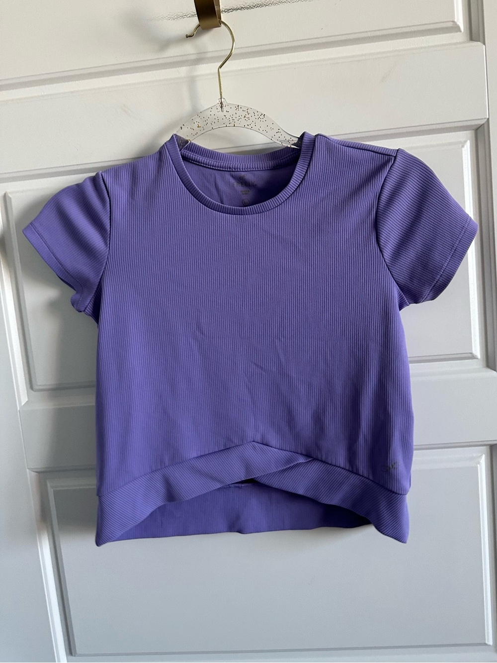 Freely Medium Girls Purple Ribbed Crossover Hem Cropped Athletic Top